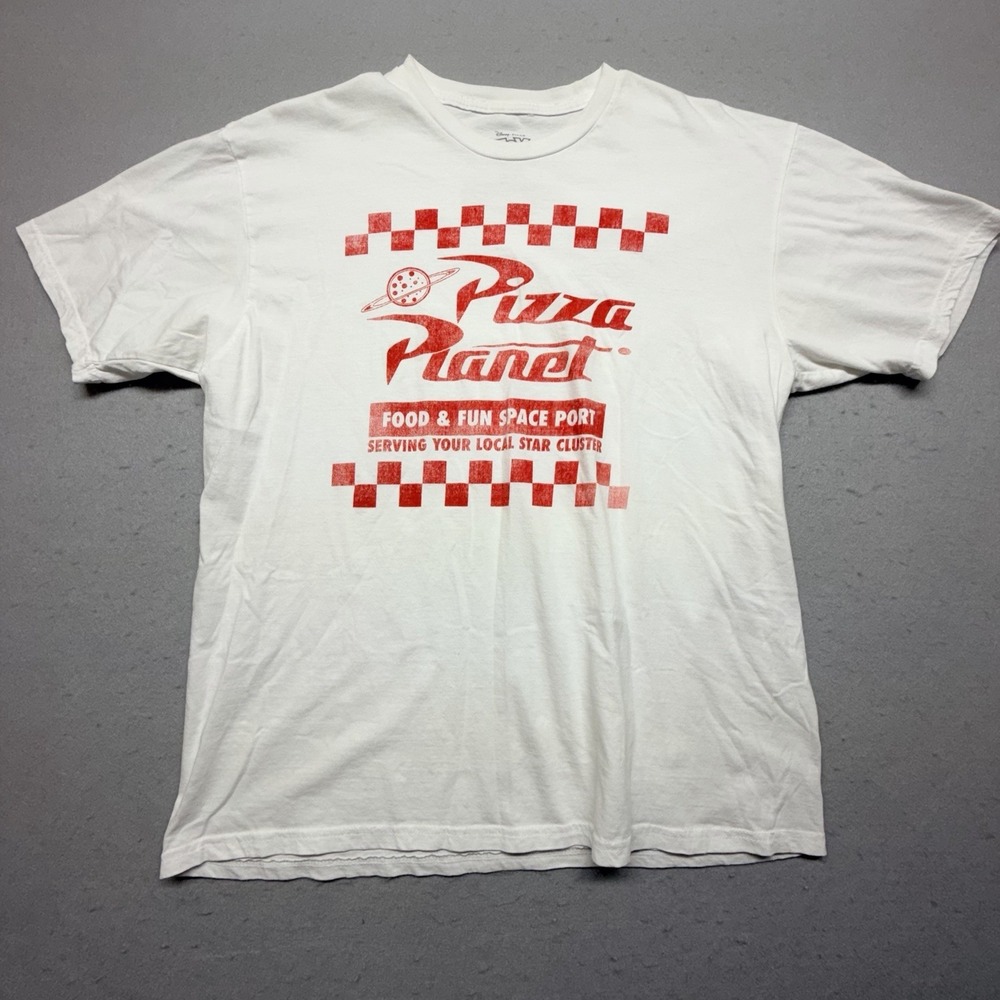 Disney Pixar Toy Story Pizza Planet Graphic Tee White Red Men's Large